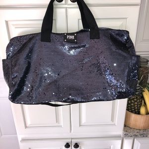 VS PINK Sequin Duffle Bag in Navy Blue